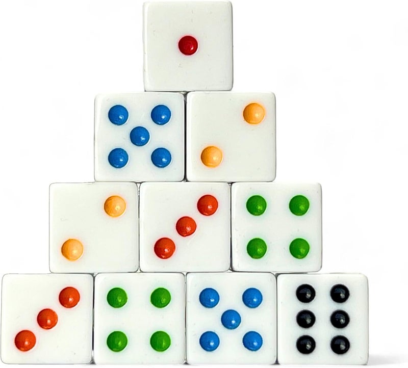 Luck Lab 10 Piece D6 Multicolor Pip Dice Pack - Acrylic 16mm Square Edge Standard Dice for RPG MTG DND Table Games and Board Games, Storage Bag Included (White Multicolor) - Image 1